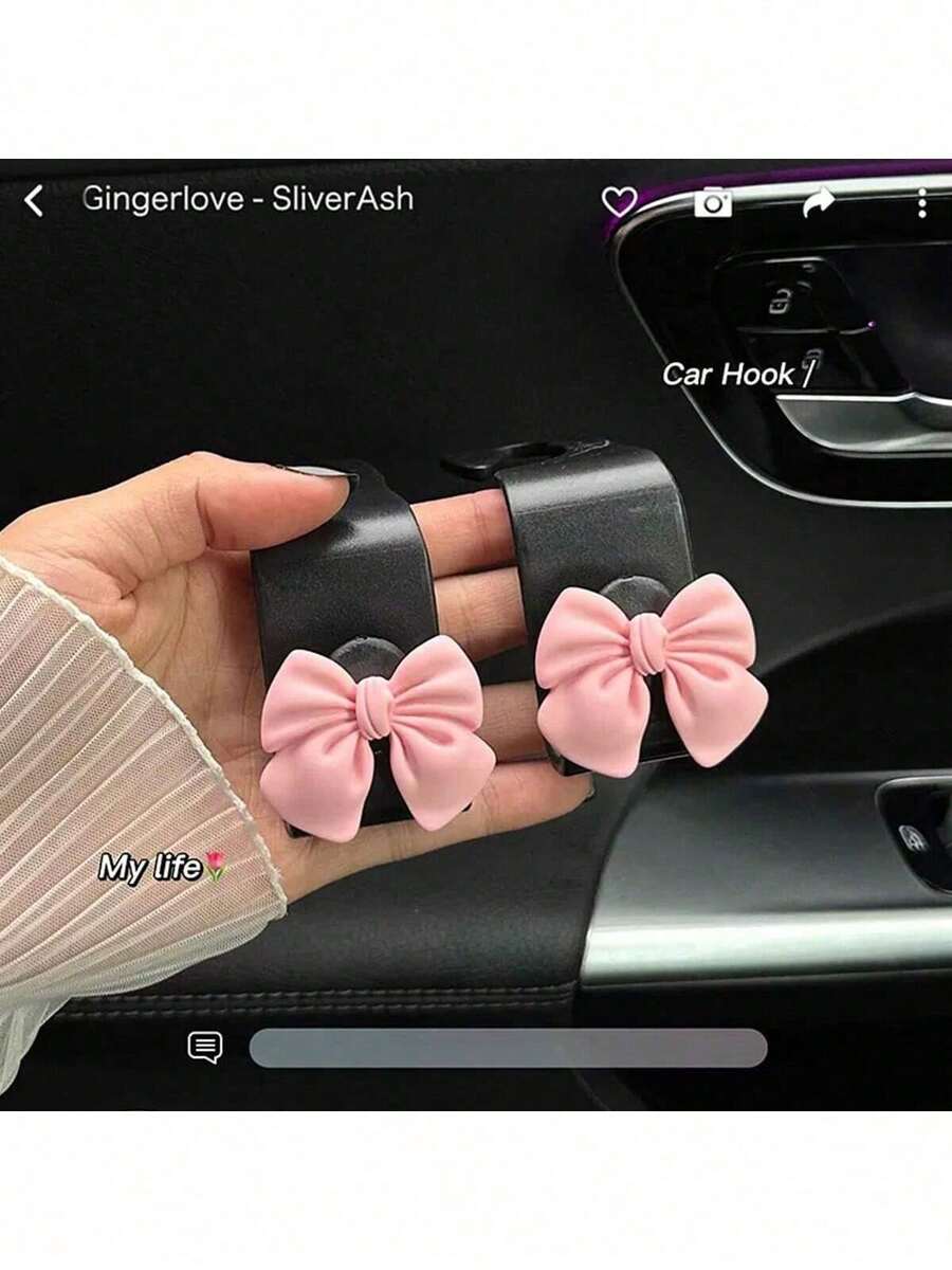 Car Hook Strong And Stable Small Hook Hidden Multifunctional Storage Rear Seat Hook,Back Of Car Accessories, Cute Bow, Rear Seats, Multifunctional Small Hooks - Plastic - View 1