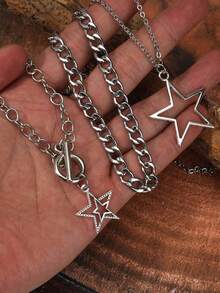 3pcs Set Stainless Steel Necklace Chain Men - Bạc 2 - Xem 3