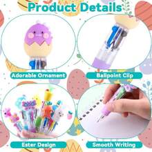 24PCS Easter Fun Pens 0.7mm Cute Bunny Egg Multicolor Ballpoint Pens Retractable 4 Colors In 1 For Easter Party Favors Basket Stuffers School Supplies Students Rewards,42873347 - Dark Grey - View 5