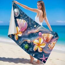 1pc Marble, Starfish, Shell & Flower Pattern Printed Beach Towel, Super Absorbent Quick Dry Towel For Swimming, Soft & Lightweight Beach Blanket, Ideal Beach Essential For Beach, Swimming, Outdoor, Camping, Travel - B - View 3