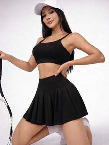 Women's High-Waisted Ruffled Short Skirt For Fitness, Gym, And Comfort In Supplex Fabric - 黑色 - 查看 4