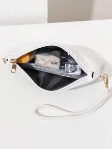 迷你沙滩包腕包零钱包女士单肩斜挎包，新款春夏时尚百搭小巧精致单肩包，甜美方形包 - 白色 - 查看 5