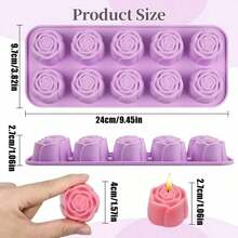 10孔玫瑰花硅胶模具，适用于制作巧克力、蜡烛、肥皂、冰块，耐热耐寒（-40°F 至 446°F），2 件装烘焙模具，易于脱模和清洗。 - 彩色 - 查看 3