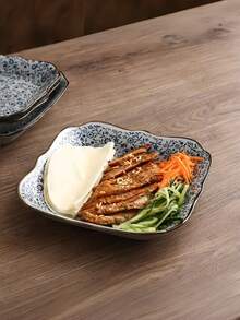 1pc Exquisite Square Cornered Floral Ceramic Plate, Chinese Retro Decorative Dish, Reusable Multi-Purpose Plate For Restaurant, Living Room, Gathering, Gift - Dusty Blue - View 6
