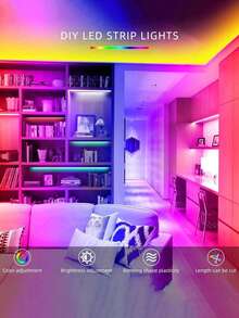 1 pieza Tira de luz LED inteligente, cinta de luz RGB de alta calidad 5050 que cambia de color, control por aplicación, control remoto de 44 teclas, sincronización con música, adecuado para decoración del hogar, dormitorio, cocina, TV, fiesta de vacaciones, Navidad - Luz multicolor - Ver 4