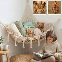 Hamaca de almacenamiento de juguetes de peluche - Estantería de decoración de peluche con borlas grandes - Red colgante de peluche linda, adecuada para la habitación de los niños, el dormitorio y la decoración de la habitación - Multicolor - Ver 1