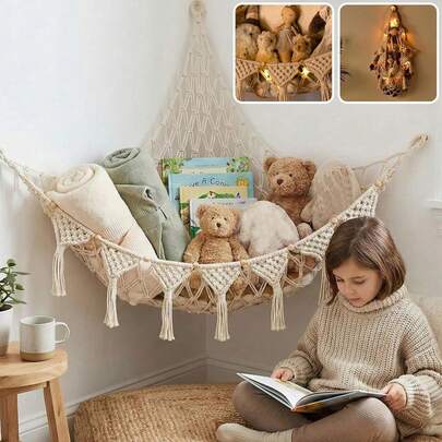 Plush Animal Toy Storage Hammock - Large Tassel Plush Plush Animal Storage Rack Decor - Cute Hanging Plush Net, Suitable For Children's Room, Bedroom And Room Decoration