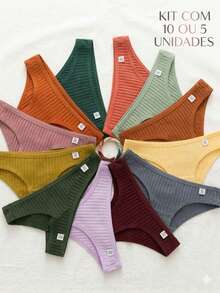 Set Of 10 Ribbed Thong Panties, Sexy For Everyday Wear - 彩色 - 查看 4