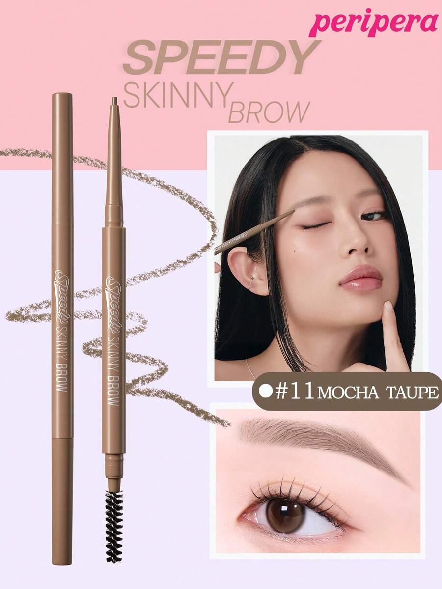 Peripera Chì kẻ chân mày K-Beauty Speedy, chì kẻ chân mày hai đầu, mềm mại và tự nhiên, đầu nhọn, tạo hình, định hình và tô đầy chân mày, kèm cọ, lâu trôi, chống thấm nước và mồ hôi, trang điểm Hàn Quốc. - #11 Màu nâu mocha - Xem 1