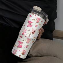 1pc/5pcs 30oz Cute Pink Forest Animal Pattern Ceramic Mug. The Mug Has A Handle, And The Pattern Includes Owl, Fox, Rabbit And Hedgehog, Very Suitable For Children And Girls, Also A Great Gift. - Pink - View 3
