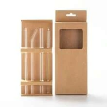 3 Pack Clear Glass Drinking Straws 10 X 10 Mm With Cleaning Brush For Smoothies Milkshakes Frozen Drinks Bubble Tea Smoothie Straws Set Kitchen Accessories - Transparent - 查看 1