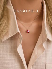 1pc S925 Sterling Silver Double Heart Pendant Necklace,Red Diamond Heart Pendant Necklace,Gold Necklace,Minimalist Elegance,Suitable For Women To Wear Daily - Multicolor - View 10