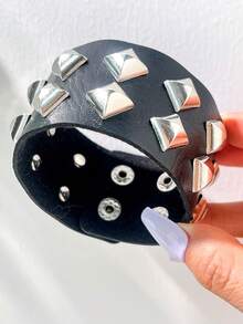 1 pieza Brazalete de estilo punk gótico mixto con diseño de broche abierto y detalle de cruz con strass - Multicolor - Ver 9