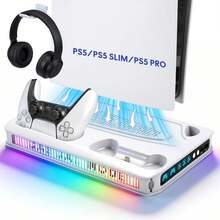 Pixel Style RGB Cooling Base, Compatible With P5, P5 Slim And P5 Pro Disc/Digital Edition, Dual Controller Charging Base, 3-Speed Turbo Cooling Fan, 9 RGB Lighting Modes, 3 DIY Customizable Display Panels, Headphone Holder And USB Expansion - View 13