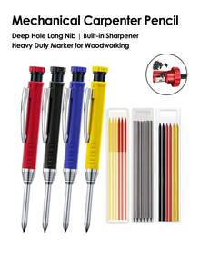 1/7Pcs Carpenter Pencil Set - Heavy Duty Mechanical Pencil Kit, Red & Black Mechanical Pencils With 2.8mm Multi-Color Leads + Deep Hole Long Nib Design, Built-In Sharpener & Marking Tool For Woodworking, Construction,Architect Marking & DIY Projects - Multicolor - View 2