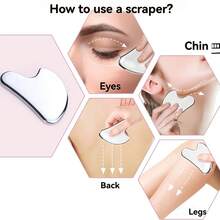 Metal Heart-Shaped Gua Sha Board, Facial Massage Roller Tool, Skin Care Massager For Full Body - Silver - View 3