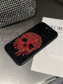 1个复古哥特骷髅水钻手机壳，全包式设计，适用于 17 Pro Max - 紅色 - 查看 1