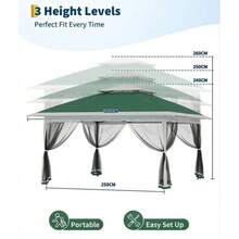Cenador plegable de 3x3 m, carpa de jardín con doble techo y mosquitera, incluye 4 sacos de arena y bolsa de transporte. Carpa instantánea, altura regulable, ideal para jardín y eventos. - Verde - Ver 2