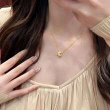 复古奢华浮球吊坠项链，时尚精致锆石锁骨链，女士款 - 銀色 - 查看 3