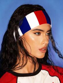 1条2026世界杯印花头带，女士弹力吸汗带，宽边印花运动头带，适合健身跑步，足球迷礼物，几何图案派对街头涤纶头带，四季皆宜夏季发饰度假发带 - 彩色 - 查看 4