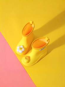 Caweiny Cartoon Kids Rain Boots, Girls Mid-Calf Rain Shoes, Boys Waterproof Rubber Boots - Yellow - View 2