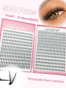 新款500簇预制V形睫毛嫁接，D卷度，8-15毫米混合长度单簇手工制作，根部渐薄，打造浓密效果。 - D - 查看 6