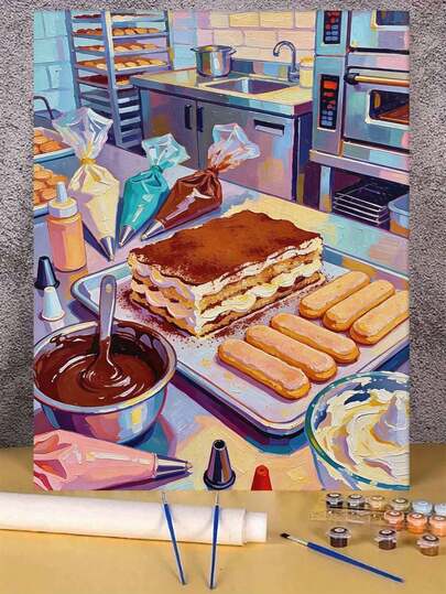 Tiramisu Cake Bakery Kitchen DIY Oil Painting By Numbers Canvas Painting Crafts Adult Home Decoration 40x50cm/16x20inch Holiday Gifts