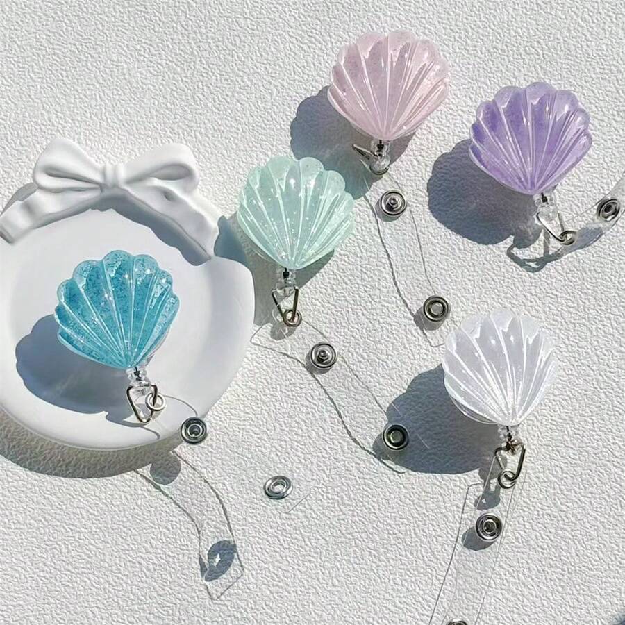 3D Shell Pattern Retractable ID Badge Lanyard, Versatile For Students And Office Use - Shell - View 1