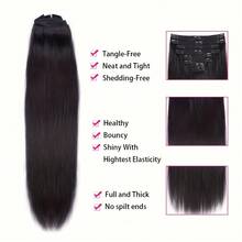 Clip In Hair Extensions Real Human Hair Natural Black Colored Human Hair Extensions Clip Ins 22 Inch Double Weft Straight Human Hair Clip In Extensions #1B 8Pcs 100g - Natural Black - View 6