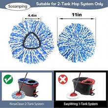 2/3 Pack Spin Mop Replacement Heads, Triangle Microfiber Mop Head Refill For 2-Tank Spin Mop System, 360° Rotating Easy Wring Mop Replacement Head, Washable Floor Cleaning Mop Heads Blue & White - 2 vỏ bọc bằng vải - Xem 2