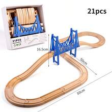 1套木制火车轨道玩具，通用组装式铁路玩具套装，儿童益智拼图玩具，互动式早教玩具 - 彩色 - 查看 14