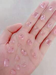 10pcs Pointed Bottom Asymmetric Transparent Pink Naked Rhinestones 3D Nail Art Decorations, Glass Material Premium DIY Nail Jewelry Nails - Multicolor - View 2