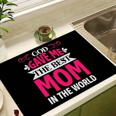 1pc Mother's Day Theme Pattern Absorbent Dish Drying Mat, Espresso Machine Countertop Absorbent Mat, Sink Drain Mat, Soft Faucet Absorbent Mat, Sink Cup Mat, Kitchen & Bathroom Accessories