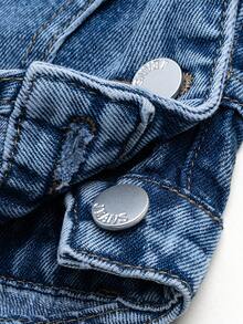 男童简约浅蓝色阔腿牛仔背带短裤，可调节肩带，宽松版型，百搭，四季皆宜 - 中等水洗藍 - 查看 7