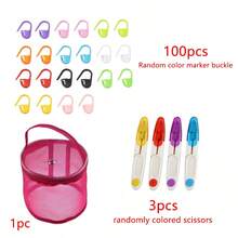 100pcs Random Color Stitch Markers + 3pcs Random Color Scissors + 1pc PVC Mesh Storage Bag, DIY Yarn Knitting Tool Set - Knitting Set - View 8
