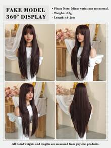7JHH WIGS 34英寸超长直发覆盆子红棕色假发，带刘海 - 超长自然层次假发，高品质柔软合成纤维天鹅绒酒红色假发，适合女性日常佩戴、节日派对、母亲节礼物和毕业礼物 - 初学者无需胶水即可佩戴假发 - 紅木色 - 查看 5
