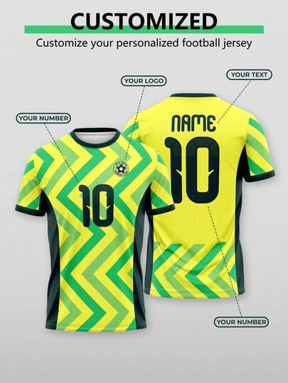 1pc Customized Australia National Team Style Football Jersey. This Jersey Is Designed In The Style Of The 2026 World Cup, Made Of Yellow And Green Checkered Print Fabric, Suitable For Daily Wear, Watching Football Matches And Various Sports Activities.