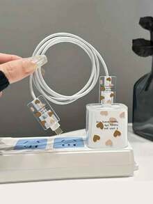 3 件装棕色心形图案充电器及数据线保护套，兼容苹果 20W 14 Pro Max - 彩色 - 查看 2