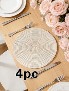 1/4/6pcs Bohemian Woven Round Placemats, Solid Color Woven Lace Tablemats, Non-Slip Pads, Home Kitchen Decor, Bowl Coasters, Suitable For Holiday Party, Birthday, Wedding, Home Decor (Multiple Colors Available) - Multicolor - View 28