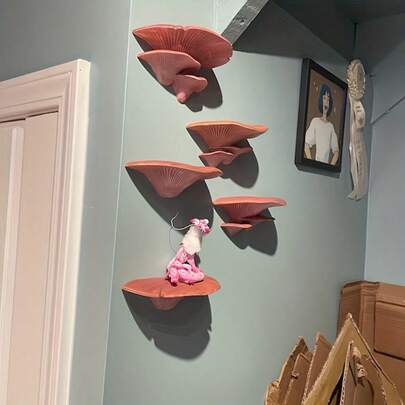 Mushroom Wall Shelf - Cute Mushroom Shelves With Adorable Mushroom Decor, Durable Plastic Room Storage, Fairy-Tale Wall Art Display, No Assembly Wall-Mounted Shelving For & Room Organization, Floating Shelves