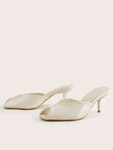 Giày sandal cao gót mũi hở, không gót, màu xanh dương, kiểu dáng tối giản, thanh lịch. - trắng - Xem 2