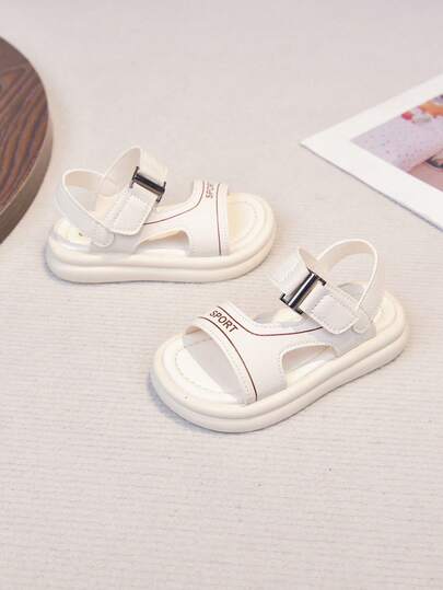 1 Pair New Beige Children's Fashion Sports Sandals, New Boys/Girls Summer Sandals, School Campus Style Beach Shoes, Non-Slip Sole, Breathable, Lightweight, Hook And Loop Design, Comfortable Outdoor Versatile For Summer