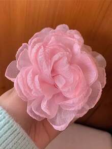 1pc 10cm Solid Color Large Mesh Rose Flower Hair Clip, Sweet & Elegant For School, Party, Wedding, Vacation Outfits Summer Hair Accessories Beach Claw Clips Vacay Hair Claws,Holiday,Travel - Beige - View 4