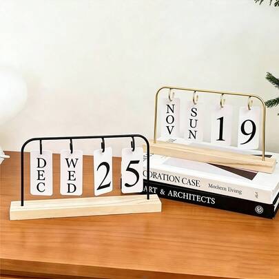 تقويم خشبي دائم للمكتب، عرض الشهر/التاريخ من معدن وخشب، بتشطيب ذهبي، قابل لإعادة الاستخدام، للمعلمين والطلاب وموظفي المكاتب، للمكتب والفصل الدراسي والمنزل، ديكور ريفي، هدية تقدير للمعلم، هدية عيد المعلم، هدية عيد ميلاد، هدية عطلة، منظم مكتبي