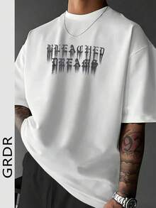 GRDR 男士圆领时尚英文标语元素印花短袖T恤 | 休闲街头服饰 - 白色 - 查看 7