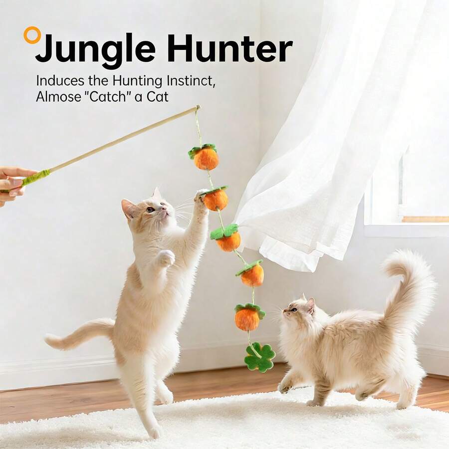 Bountiful Tomato Cat Teaser Wand, Felt Bell Persimmon Cat Toy, Pet Toy