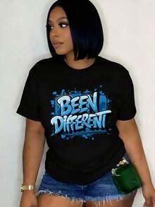 Women's Oversized Graphic Short-Sleeve Tee Blue Graffiti Inspired Design 'S Comfit Fashionable Women ClothingRetro Y2K Lovers Campus Commute, Music Festivals, Brunch Dates Blend Top - 黑色 - 查看 11