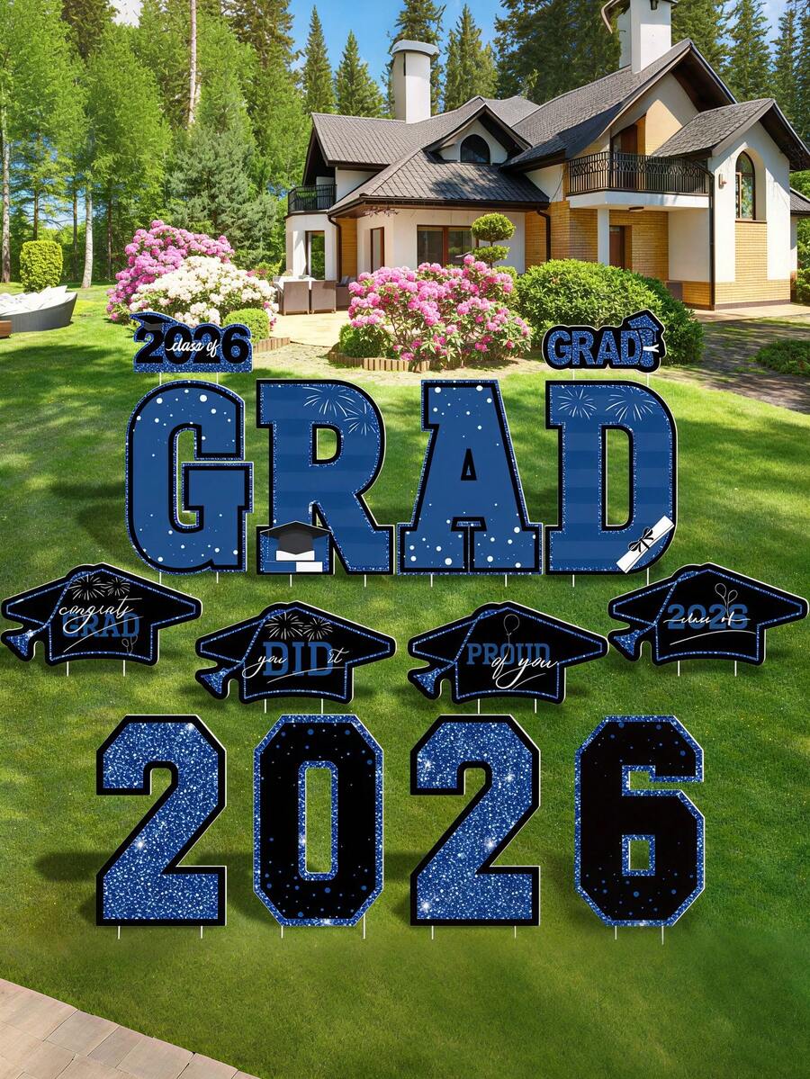 14pcs-Pcs-Graduation Sign Board, Blue 2026 Graduation Sign Board ...