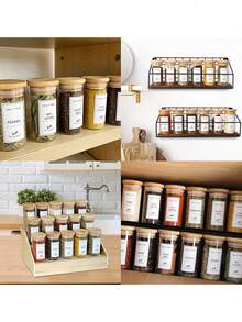 192 piezas Juego de etiquetas para alimentos de cocina, etiquetas para frascos de especias, pegatinas para botellas de vidrio, pegatinas blancas de categorización de alimentos (botellas no incluidas) - Multicolor - Ver 2