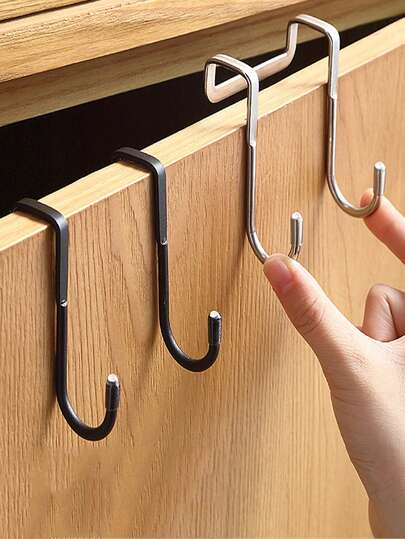 1PC Stainless Steel Double S-Hooks, No Drill Easy Install, For Kitchen Bathroom Cabinet, Towel & Storage Hanger
